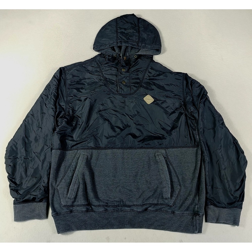 Volcom Mens PHENOMINAL Pullover Windbreaker Hooded Black Snap Placket L/G Jacket